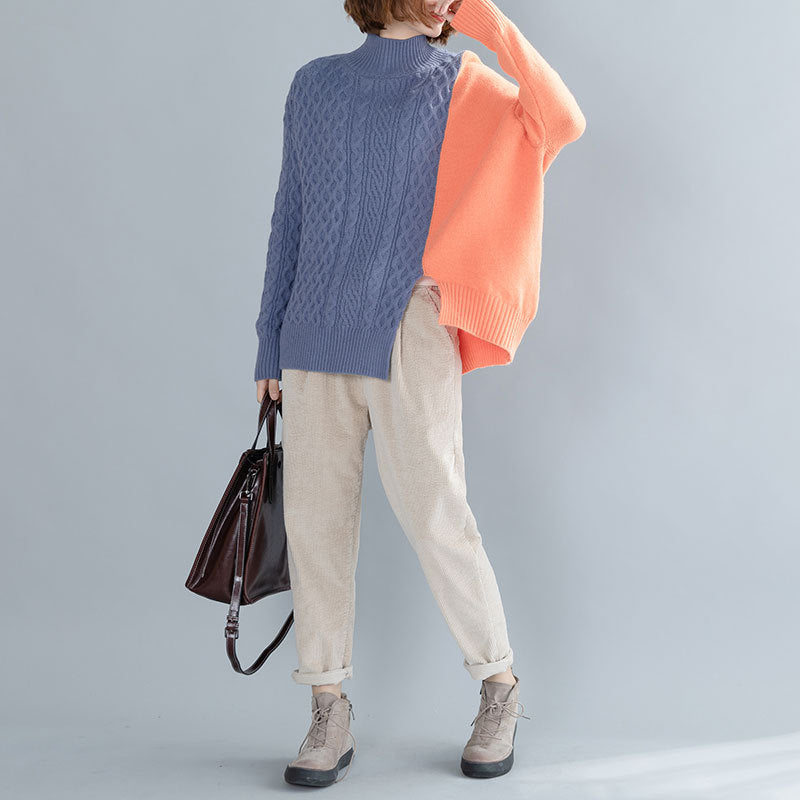 Turtleneck Simple Contrast Color Knit Sweater