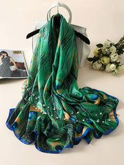 Vintage Peacock Printed Silk Imitation Shawl&Scarf