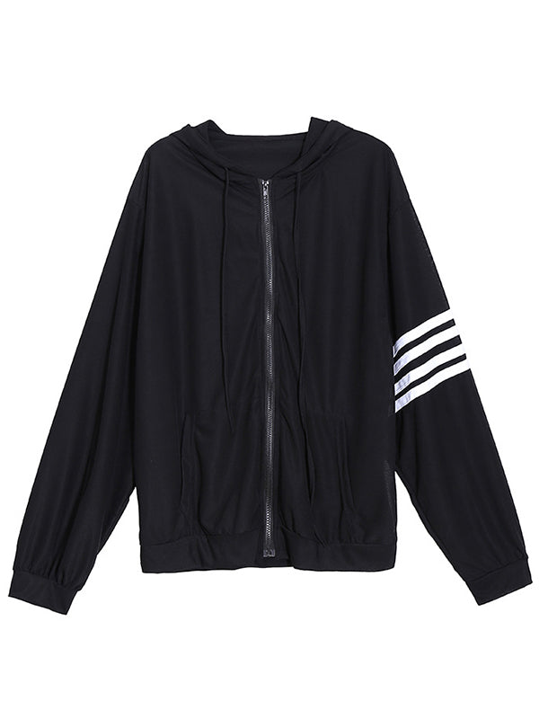 Stripe Contrast Color Sports Hooded Coat