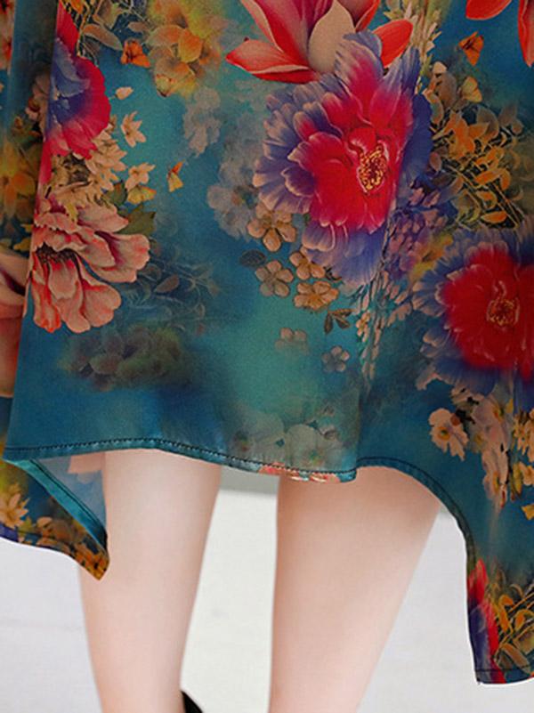 Loose Flower Printed National Dress