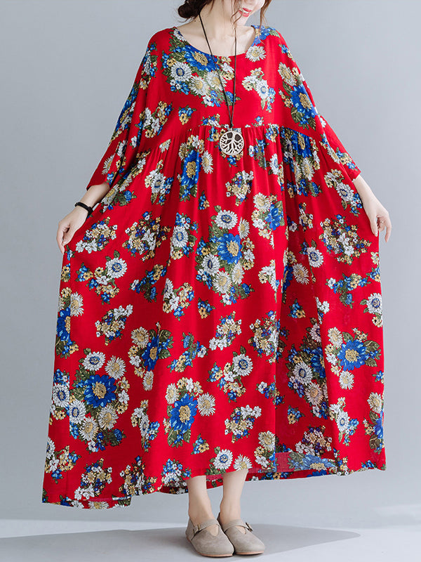 Pastoral Style Floral Print Casual Maxi Dress