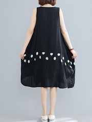 Irregular Print Pocket Stitching Loose Dress