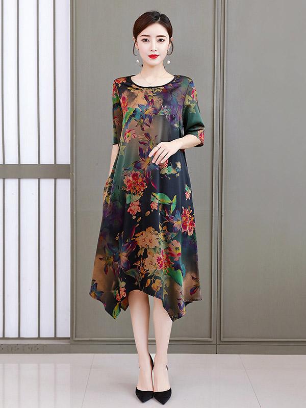 Loose Flower Printed National Dress