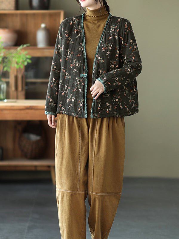 Lace-Trimmed Panelled Floral Loose Coat