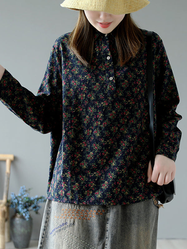 Retro Floral Loose Long Sleeves Shirts