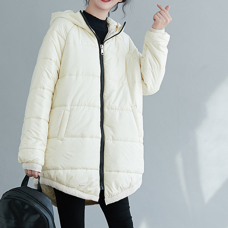 Loose Hem Irregularly Folded Design Mid-Length Cotton Jacket