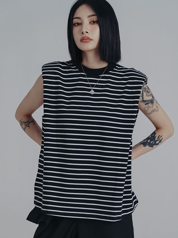 Black White Striped Cap Sleeves Vest