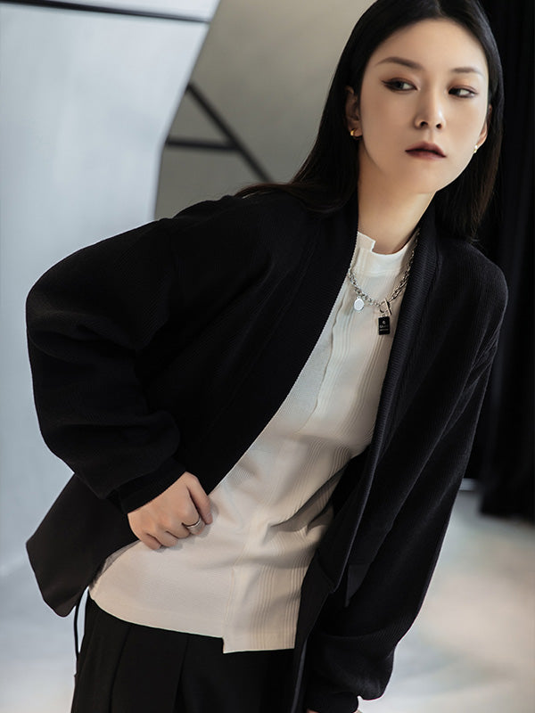 Simple Black Loose Splicing Jacket