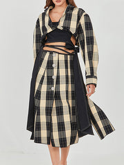 Women Casual Plaid Contrast Color Loose Coat