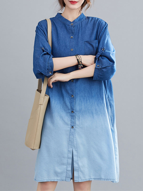 Original Lapel Gradient Denim Dress