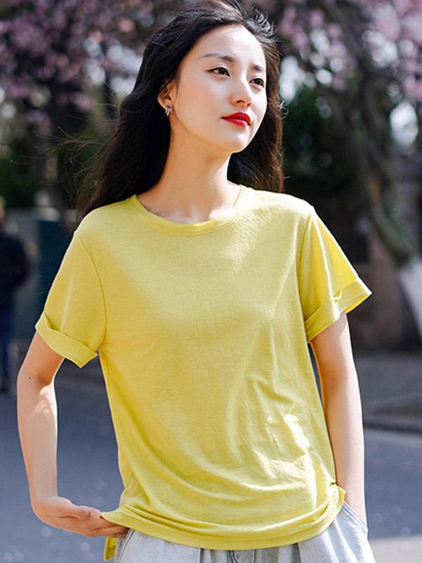 Simple Solid Short Sleeves Tops