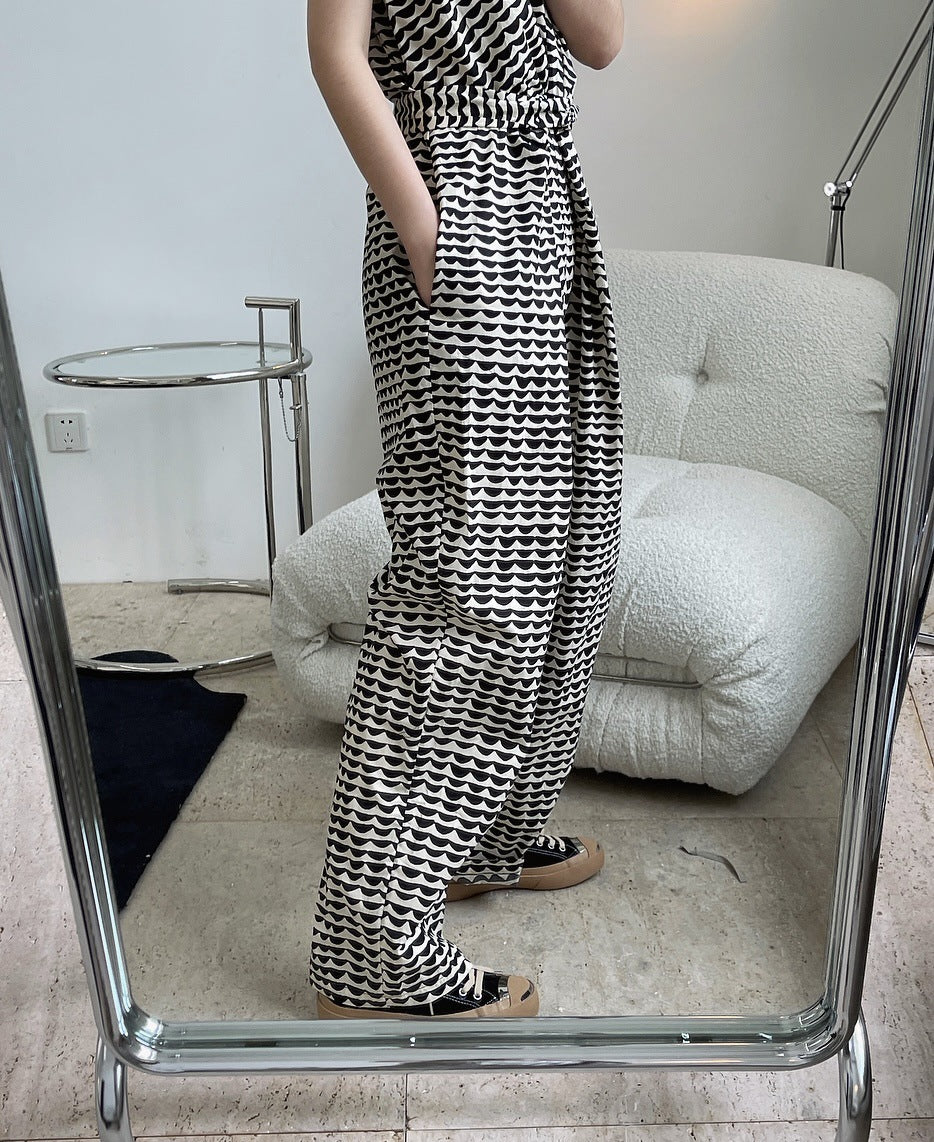 Summer Printed Simple V-Neck Loose Jumpsuit