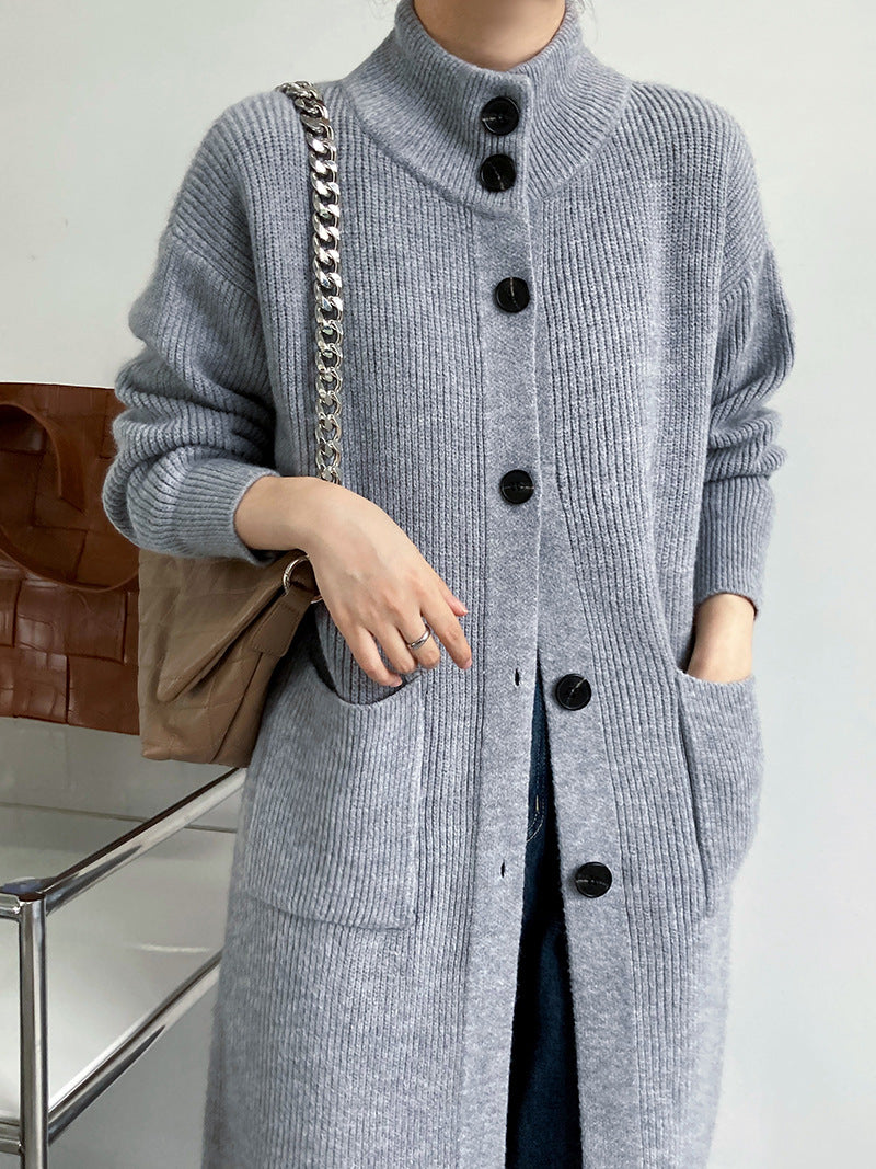 Retro Solid Thicken Knitted Midi Outwear