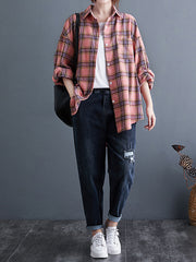 Casual Plaid Lapel Long Sleeves Shirt