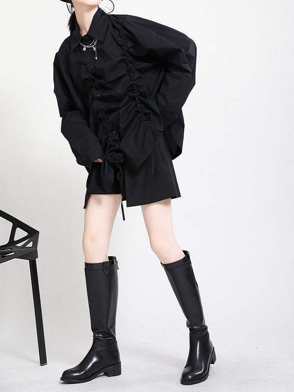 Women Loose Asymmetrical Drawstring Shirt