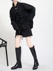 Women Loose Asymmetrical Drawstring Shirt
