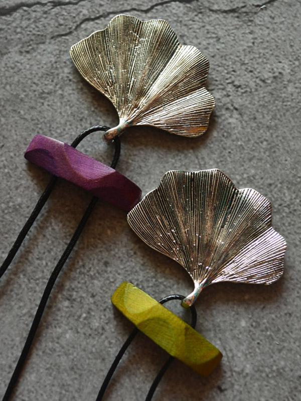 Vintage Silver Ginkgo Leaf Long Necklace