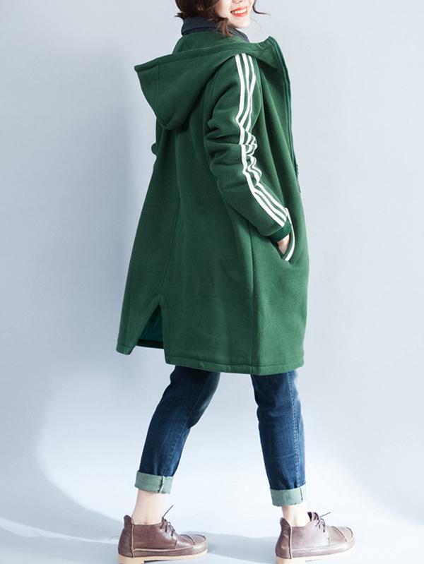 Loose Zipper Stripes Hoodie Long Coat