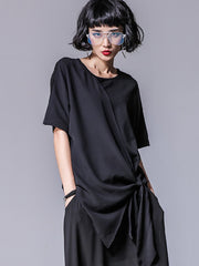 Asymmetrical Roomy Round-Neck Modal And Chiffon T-Shirts Tops