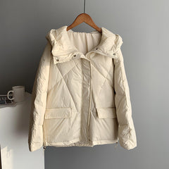 Women Hooded Loose Contrast Coat