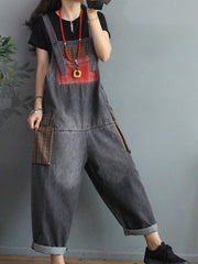 Women Plaid Patch Pocket Loose Pants