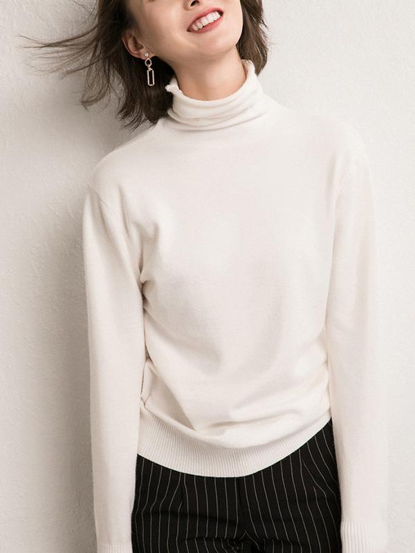 Solid Color High Collar Knitting Sweater