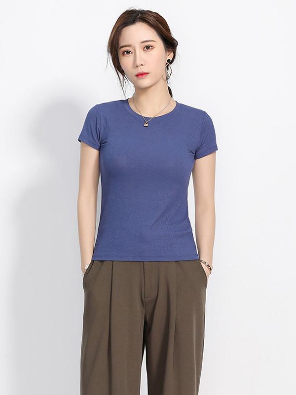 Solid Color Round Neck T-Shirt