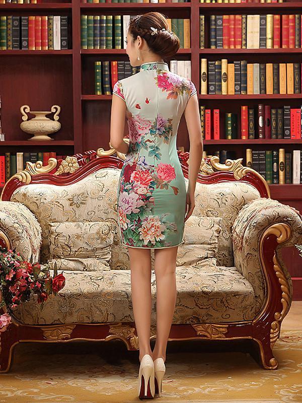 Floral Split-side Short Cheongsam Dress