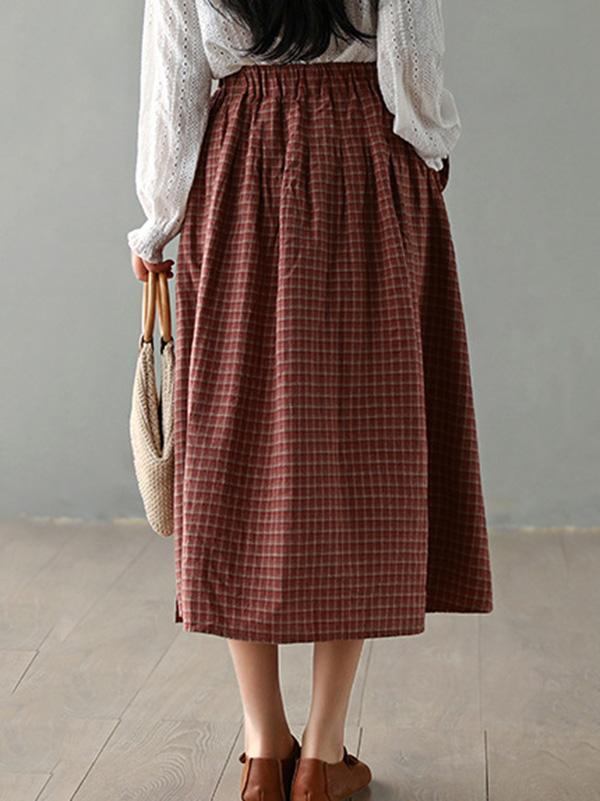 Vintage Loose Plaid A-Line Skirt