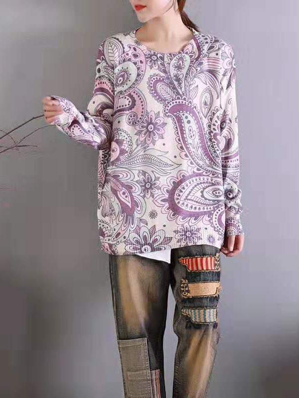 Vintage Multi-pattern Printed Sweater