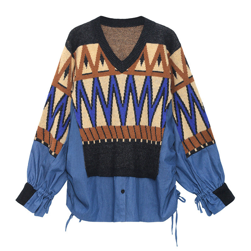 Urban Loose Splicing Denim Sweatshirt