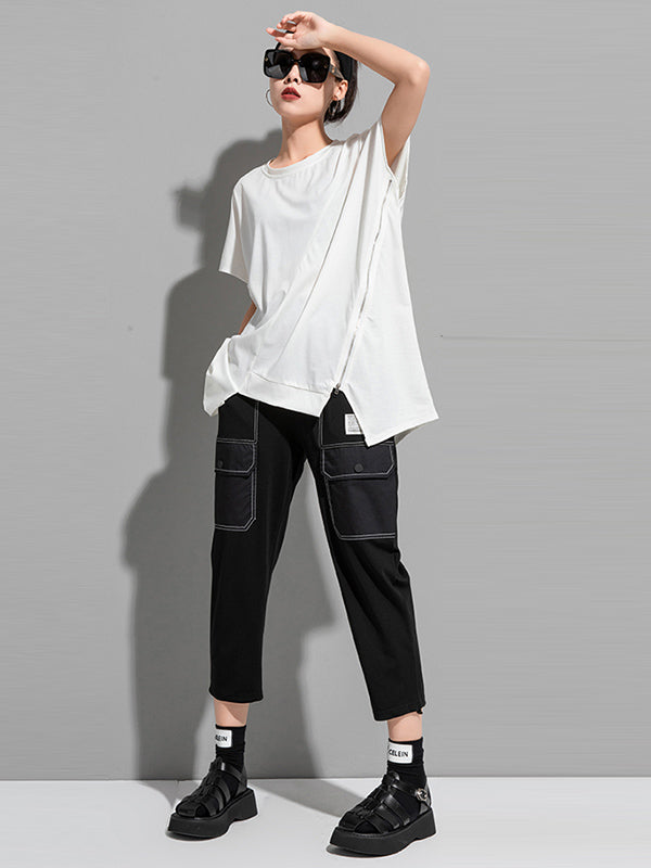 Original Asymmetric Zipper Short Sleeve T-Shirts Tops