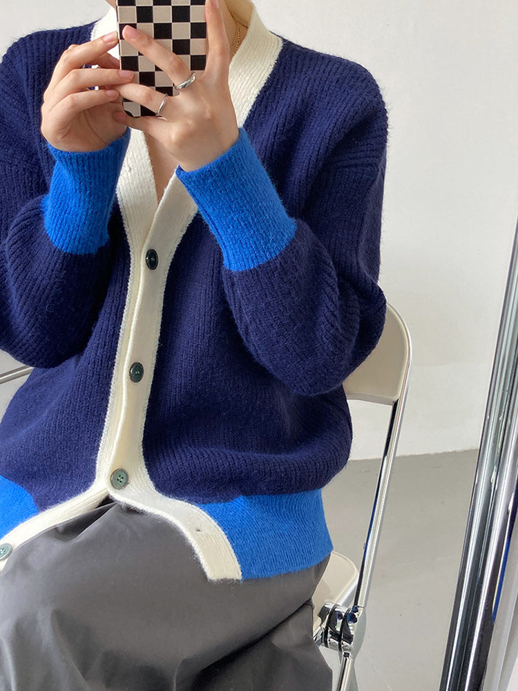 Knit Contrast Color Loose Sweater Coat