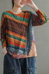 Printed Round Neck Sweater Retro Loose Sweater