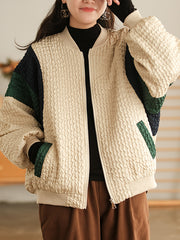 Retro Pleated Contrast Color Zipper Comfortable Sweater Coat