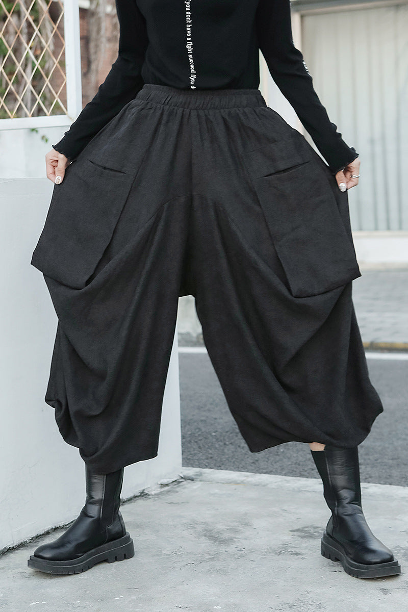 Women Irregular Stitching Wide Leg Pocket Casual Pants