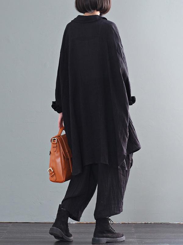 Casual Solid Linen Long Blouse