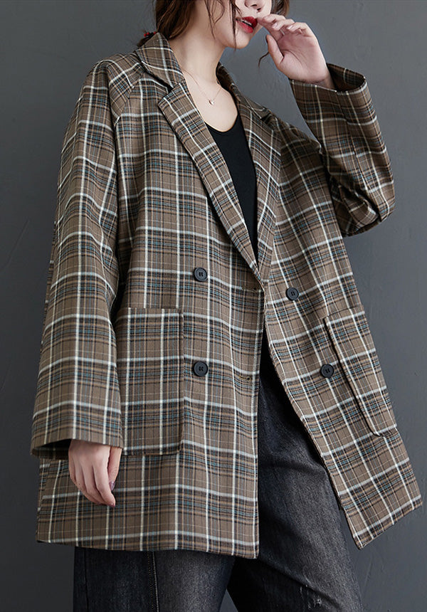 Women Retro Plaid Casual Jacket