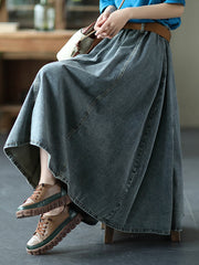 Retro Solid Color High Waist Loose Casual Skirt