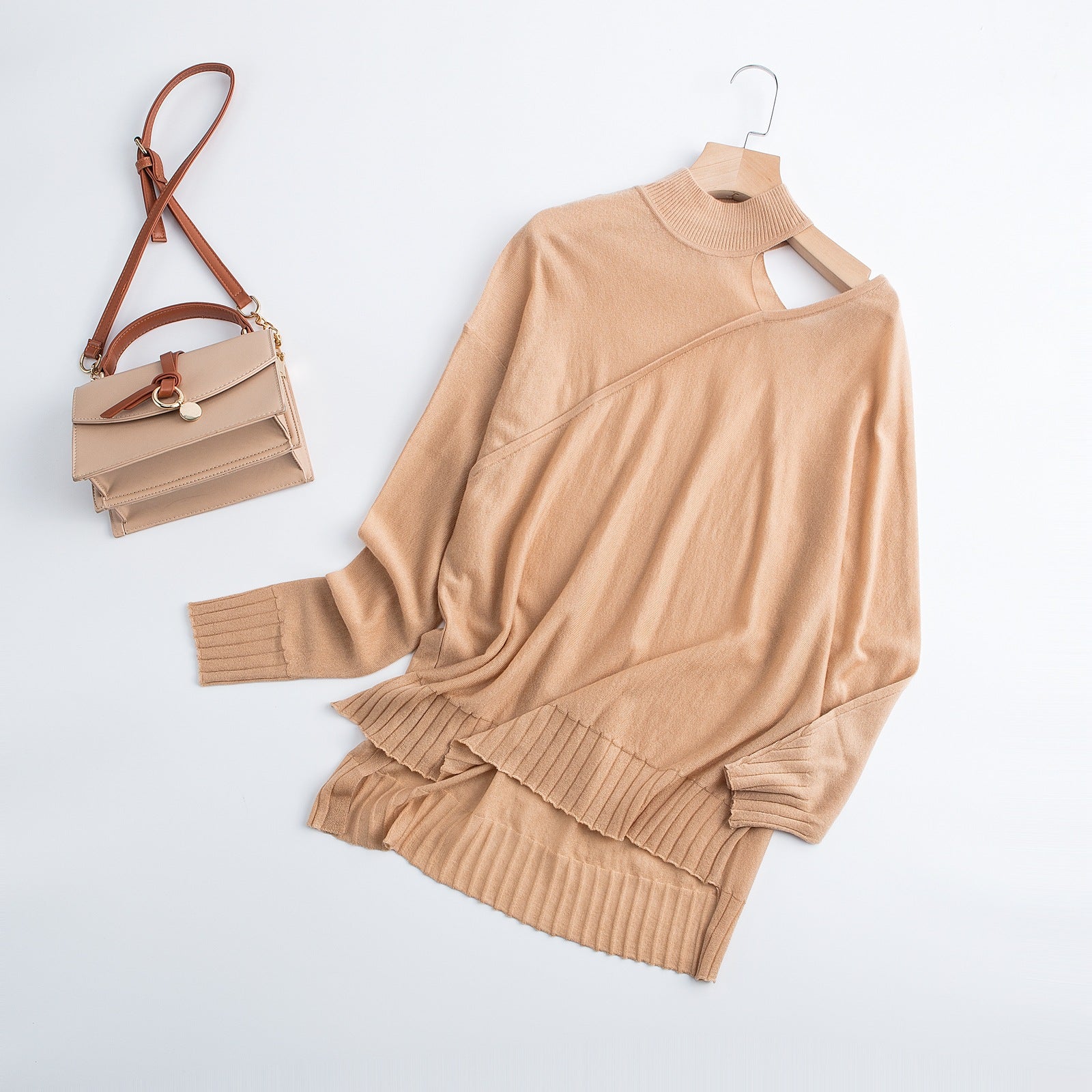 Half High Neck Thin Off-Shoulder Pullover Loose Bottoming Sweater