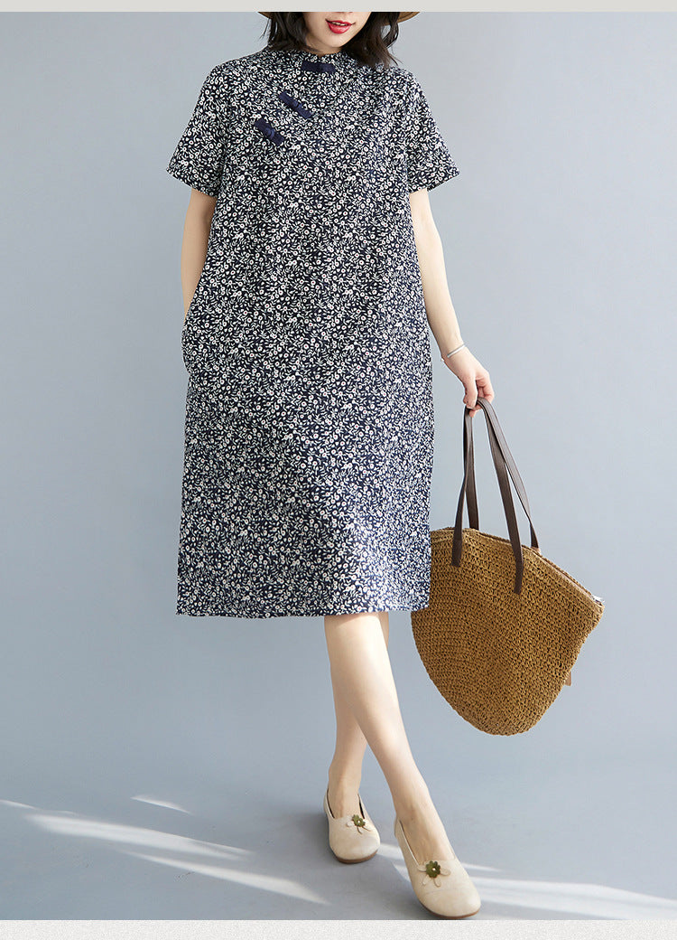 Retro Printd Short Sleeve Midi Dress