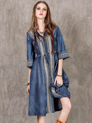 Vintage Oversize Embroidery Denim Dress