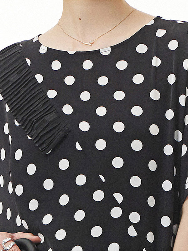 Urban Roomy Polka-Dot Stamped Pleated Split-Joint Midi Dress
