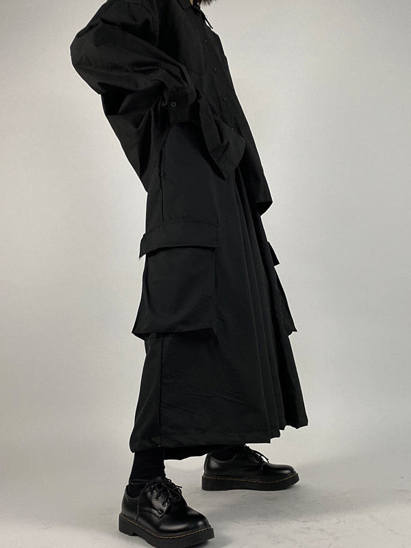 Black Loose Straight-Leg Ninth Pants