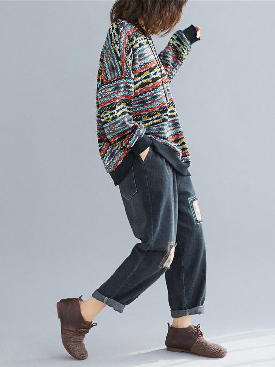 Retro Colorful Striped Warm Loose Sweater