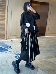 Loose Slim High Waist Striped Casual Skirt