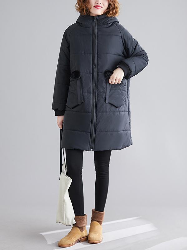 Solid Color Hooded Cotton Coat