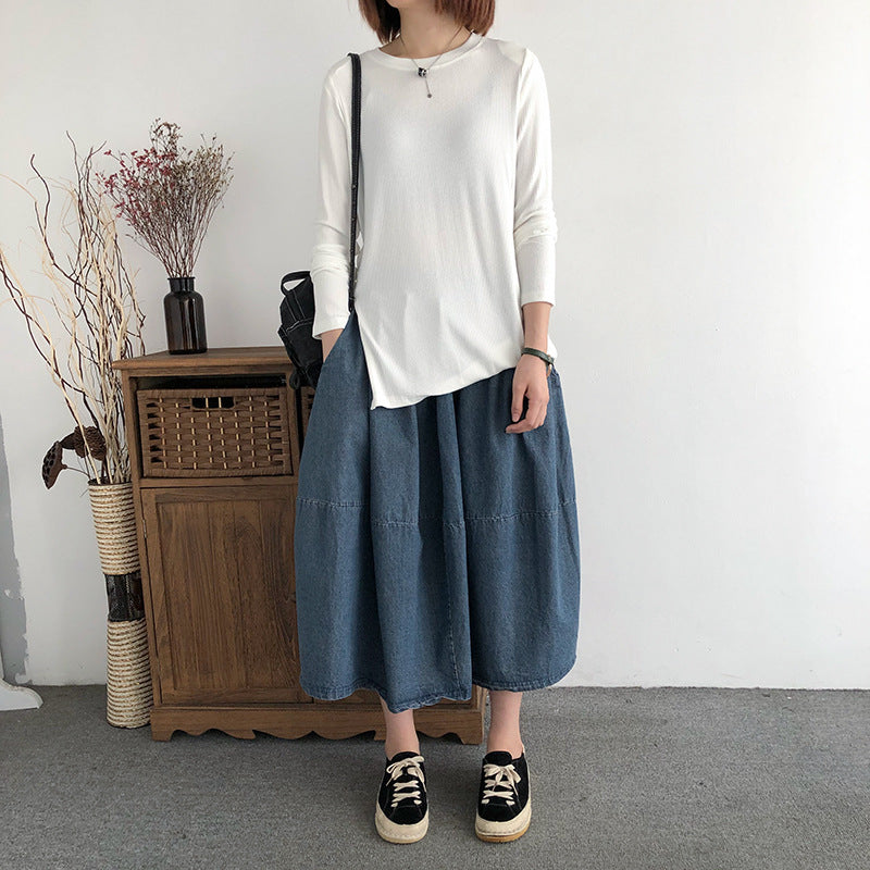 Solid Color Loose Top Slit T-Shirt