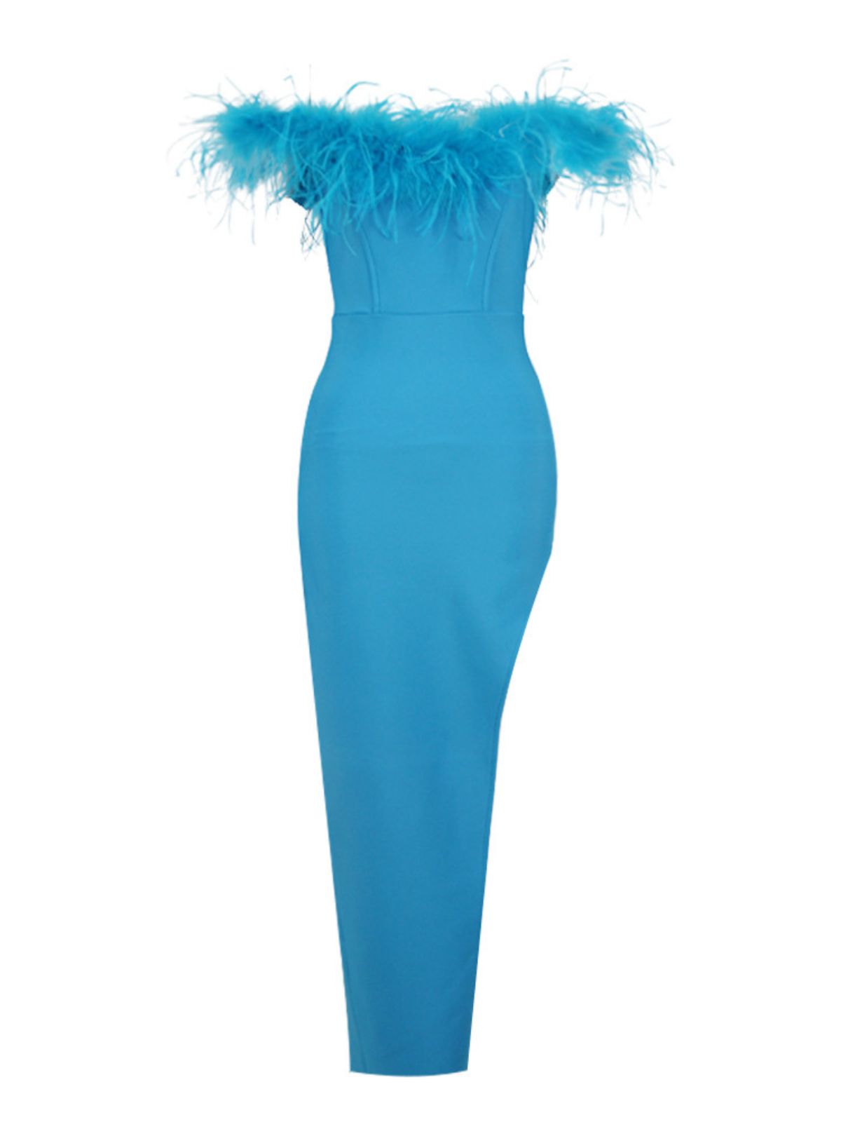 Beverly Off Shoulder Feather Asymmetric Bandage Dress