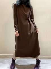 Women Retro Loose Casual Solid Color Dress